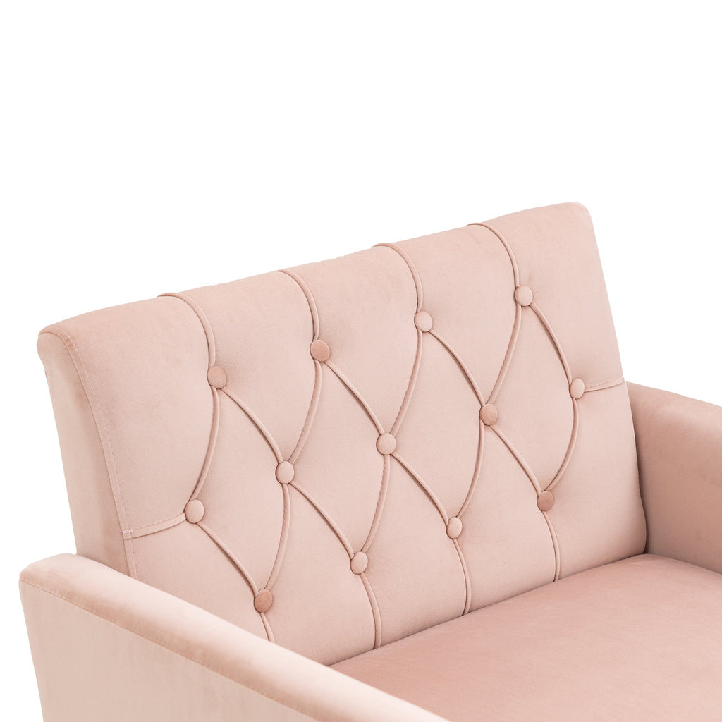 COOLMORE Velvet Armchair Single Sofa Modern Tufted Upholstered Side Reading Chairs with Arm and Gold Metal Leg for Living Room Bedroom (Pink)