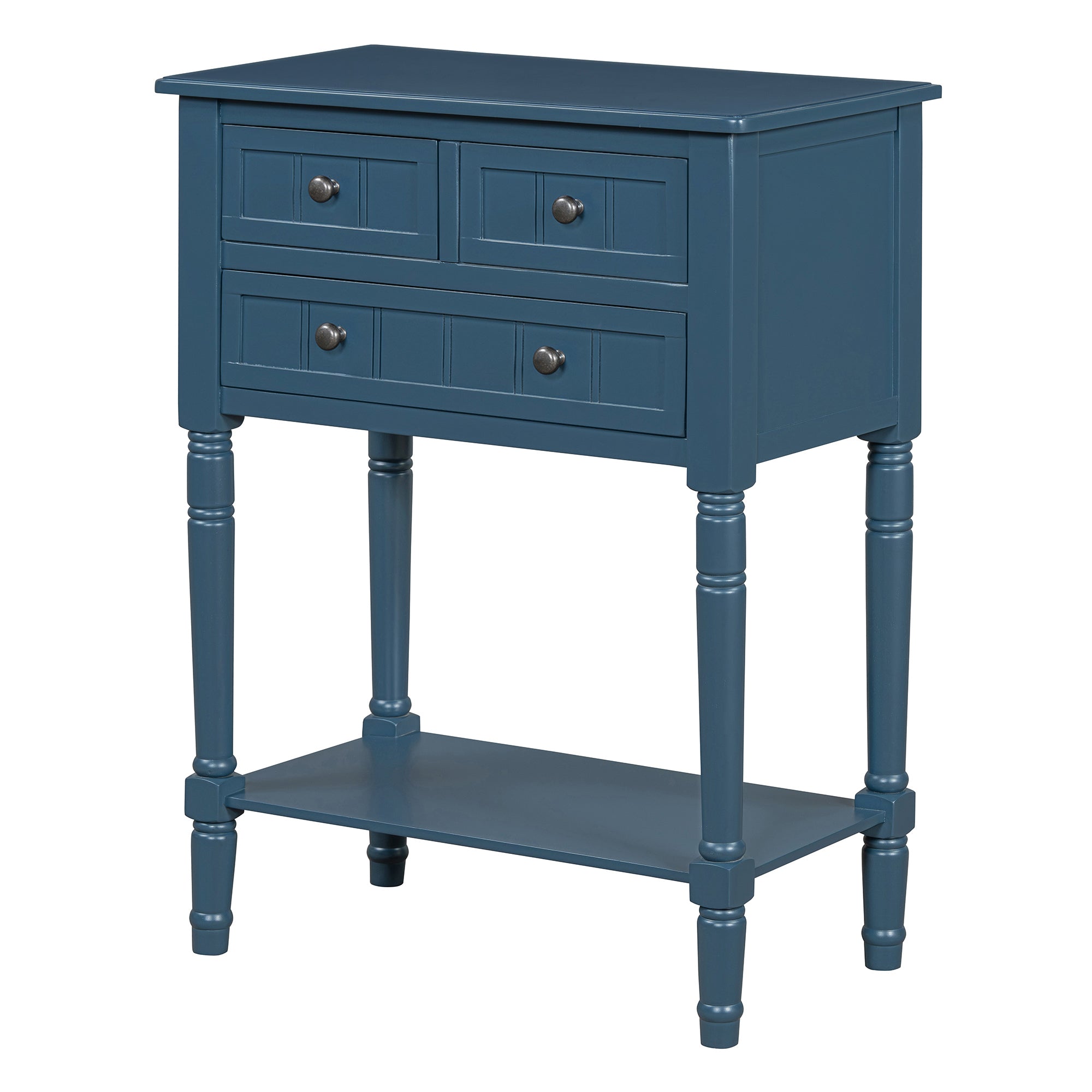TREXM Narrow Console Table, Slim Sofa Table with Three Storage Drawers and Bottom Shelf (Navy)