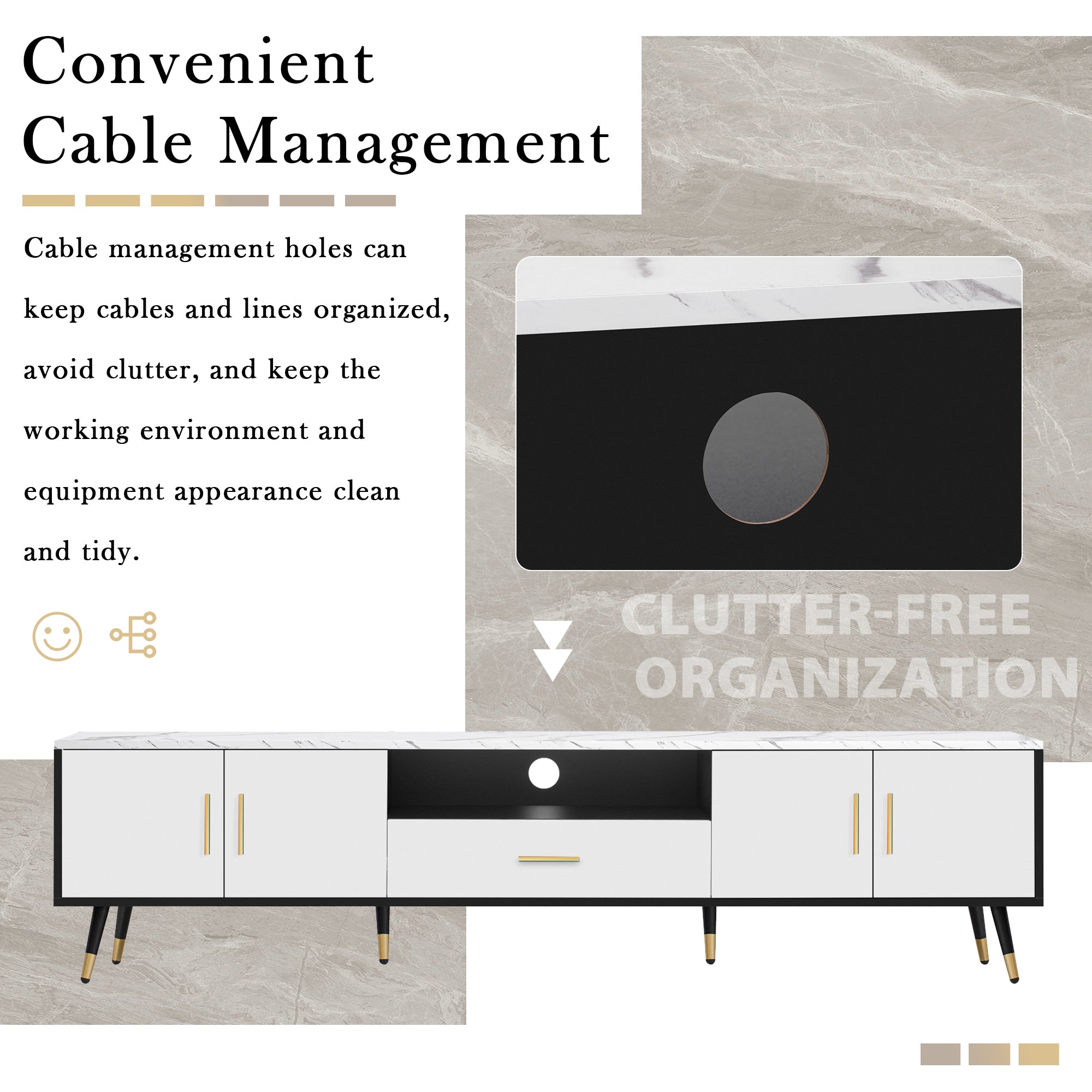 71'' Modern TV Stand with 2 Cabinets&  Open Compartments, Entertainment Center for TVs up to 80'', Television Console for Living Room, Bedroom, Home Theatre