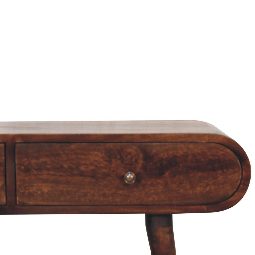Solid Wood Light Walnut Curved Edge Console Table