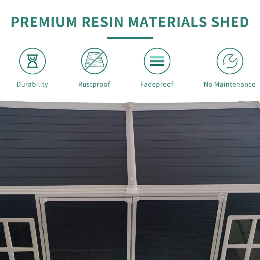 [06x08FT] Outdoor Resin Patio Garden Shed With Floor, 2 Windows, And Lockable Doors (SAK54953)