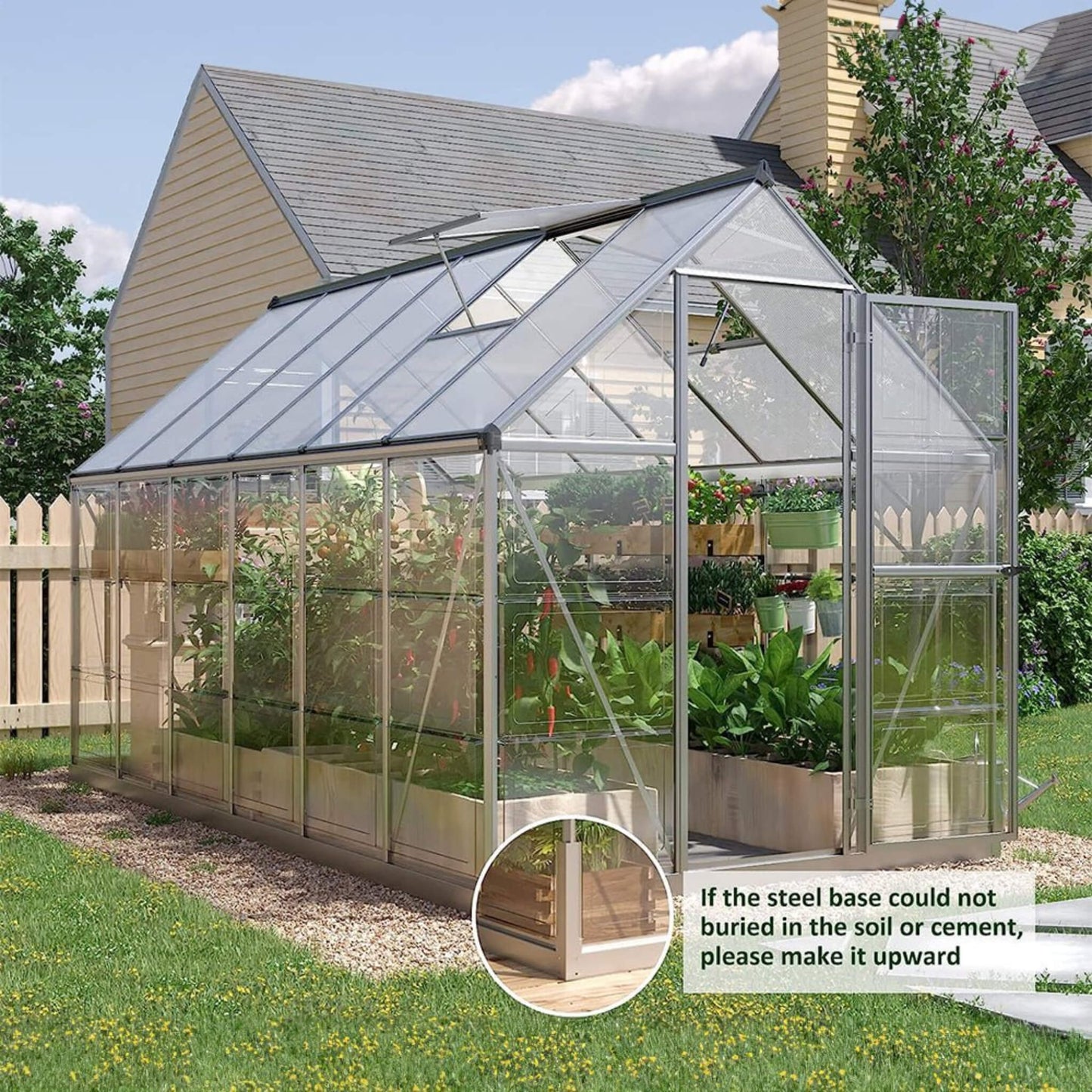 [06x12FT] Heavy Duty Outdoor Aluminum Polycarbonate Walk-In Greenhouse With Lockable Hinged Door (SAK85247)