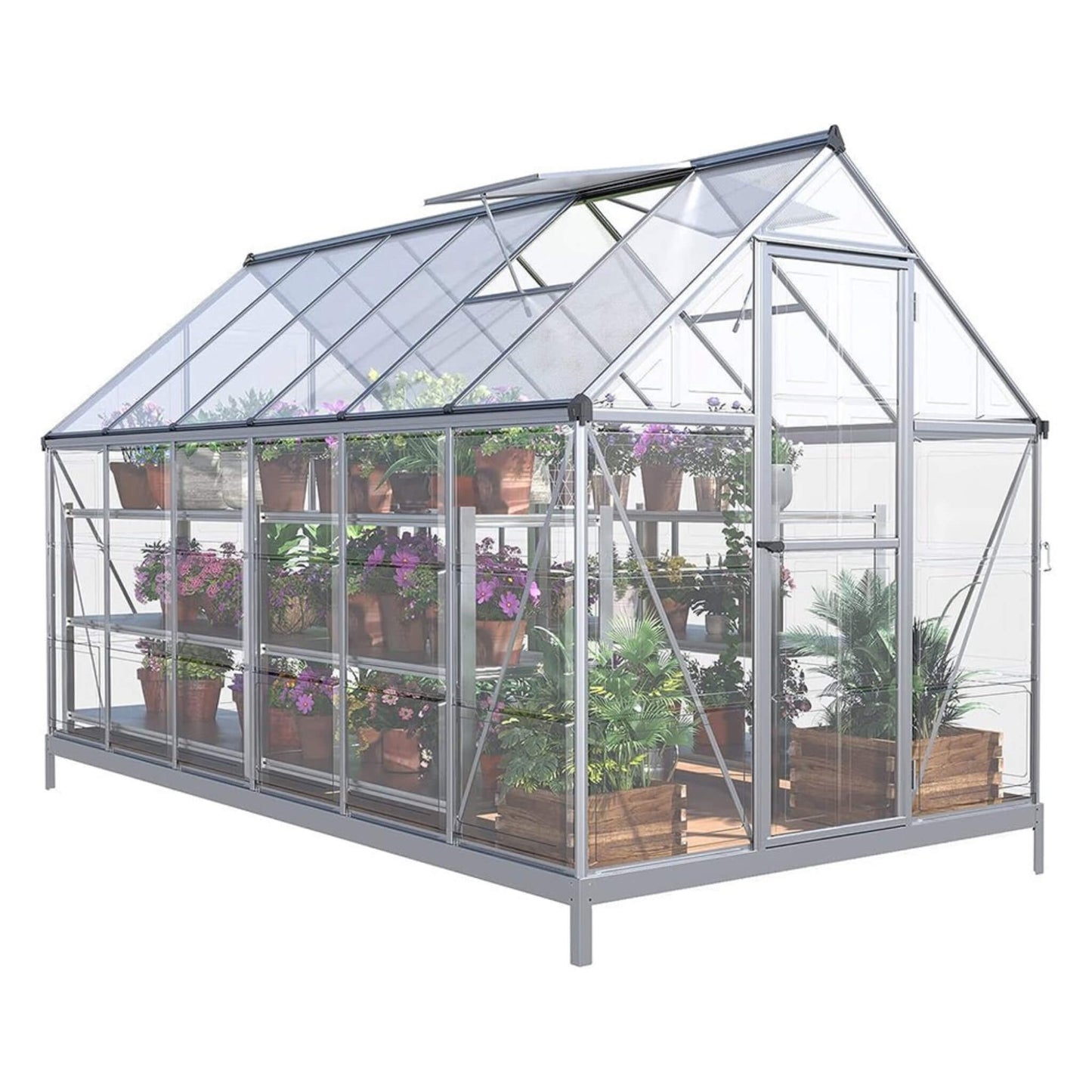 [06x12FT] Heavy Duty Outdoor Aluminum Polycarbonate Walk-In Greenhouse With Lockable Hinged Door (SAK85247)