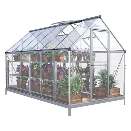 [06x12FT] Heavy Duty Outdoor Aluminum Polycarbonate Walk-In Greenhouse With Lockable Hinged Door (SAK85247)