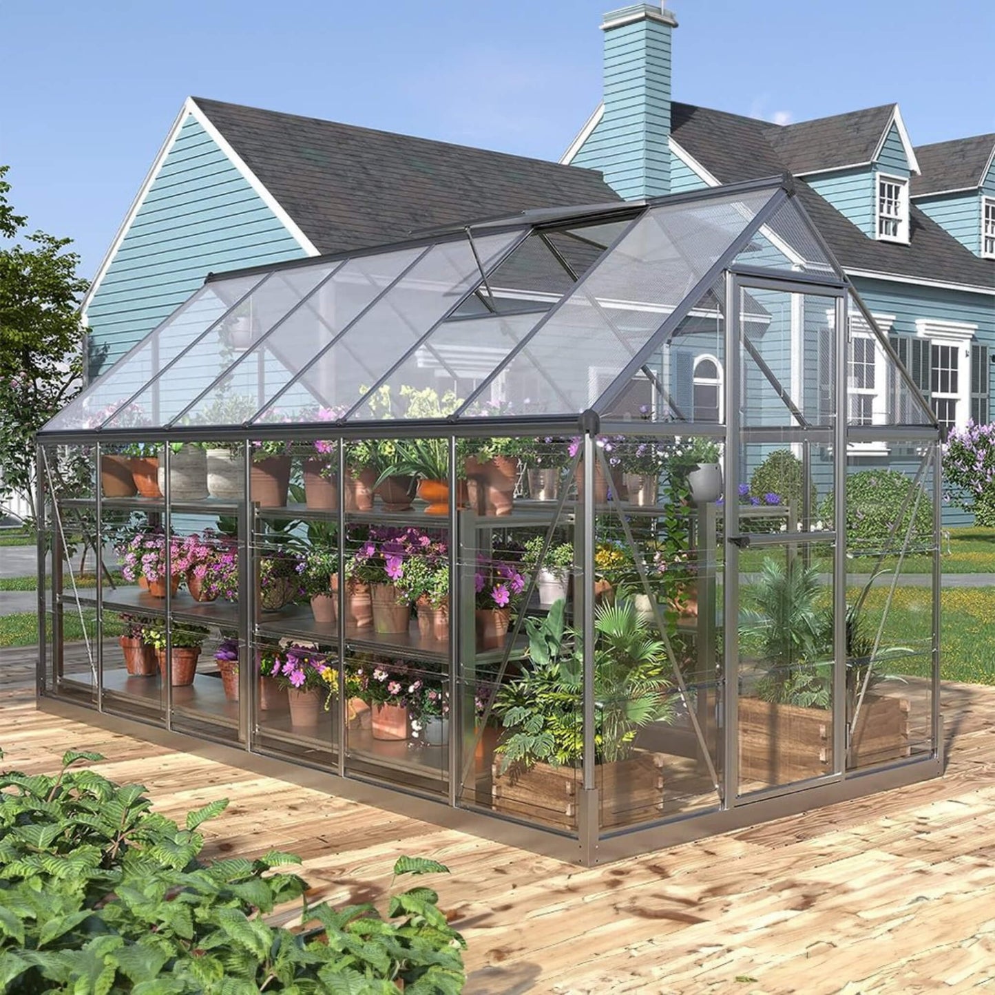 [06x12FT] Heavy Duty Outdoor Aluminum Polycarbonate Walk-In Greenhouse With Lockable Hinged Door (SAK85247)