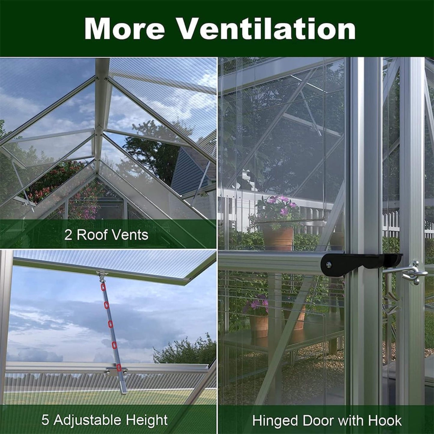 [06x12FT] Heavy Duty Outdoor Aluminum Polycarbonate Walk-In Greenhouse With Lockable Hinged Door (SAK85247)