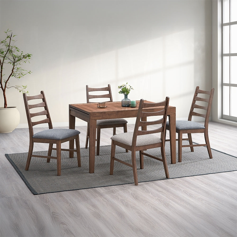 Walnut Finish Extendable Dining Table Modern Kitchen Dining Wooden Furniture 1pc Self Storing Leaf