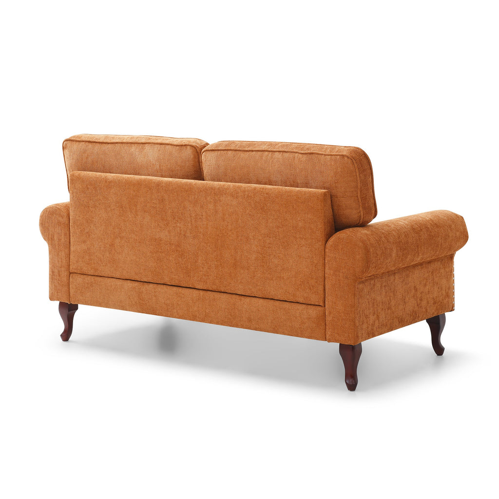 66-Inch Modern Velvet Loveseat Sofa with Wooden Legs & Crystal button and Copper Nail, Tufted Backrest, Perfect for Living Room, Bedroom, or Office (Orange)