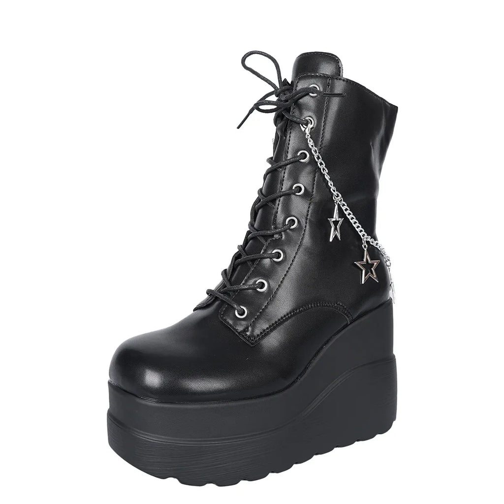 Lace Up Platform Wedge Boots
