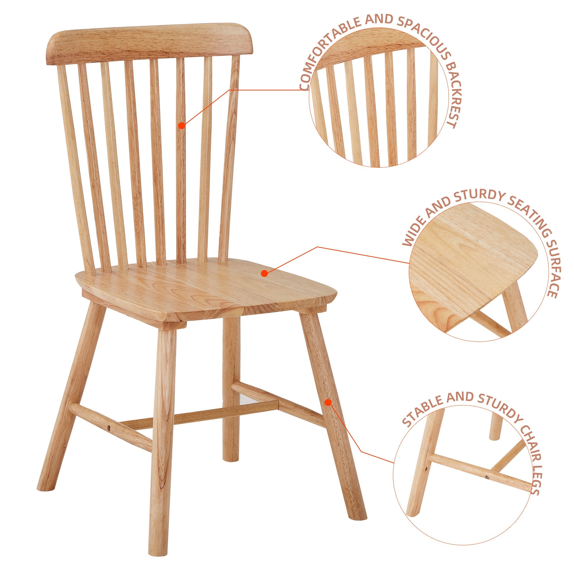 4pieces of dining chair, natural, rubber wood material, dining chair, solid wood chair, solid wood dining table chair, living room chair, simple and natural