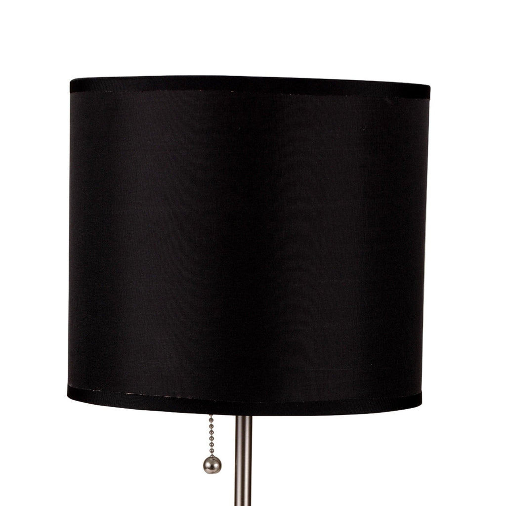 19' Tall Metal Table Lamp with Silver finish, Black Shade