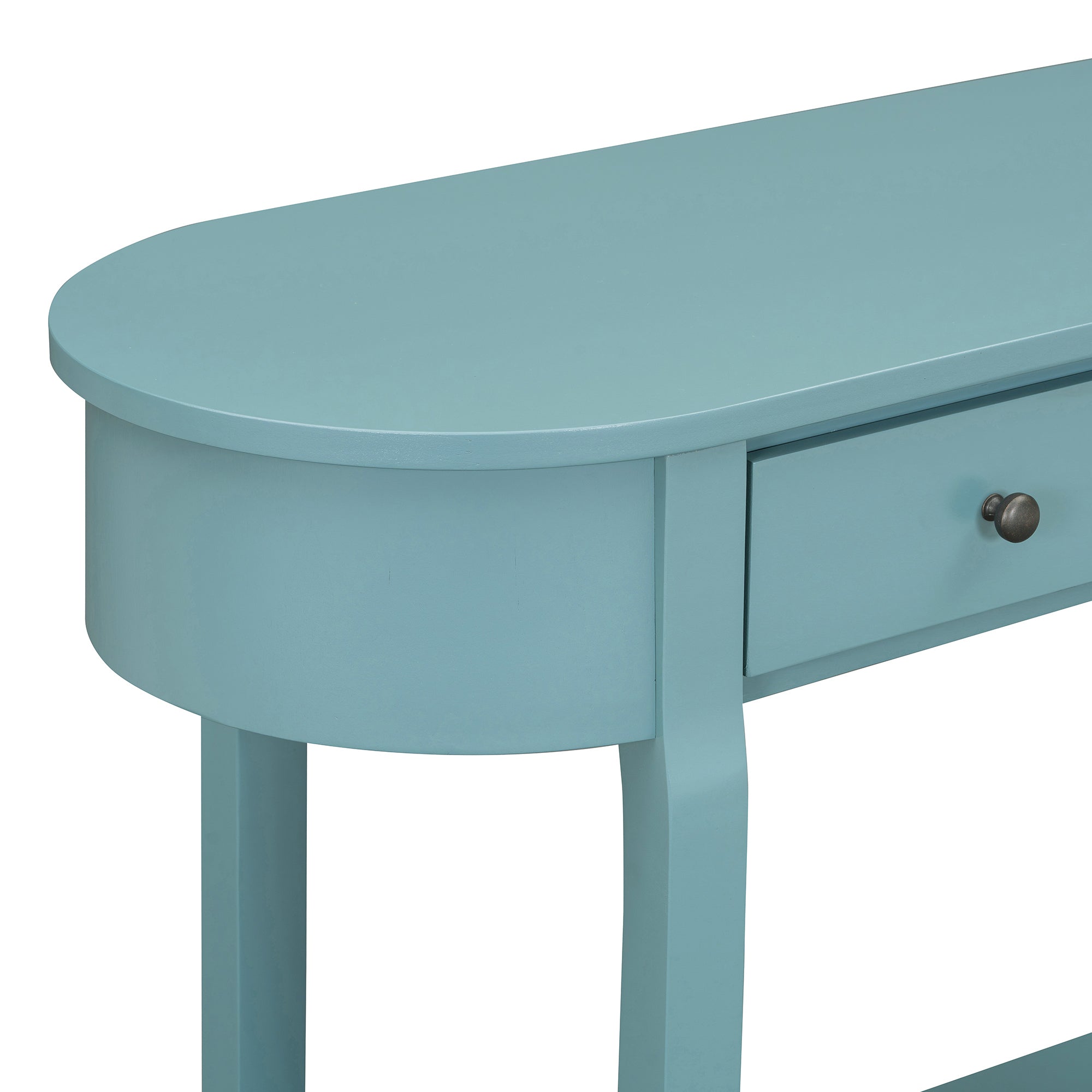 TREXM Elegant Retro Console Table with Curved Design and Smooth Glaze for Entryways, Living Rooms and hallways (Turquoise Green)