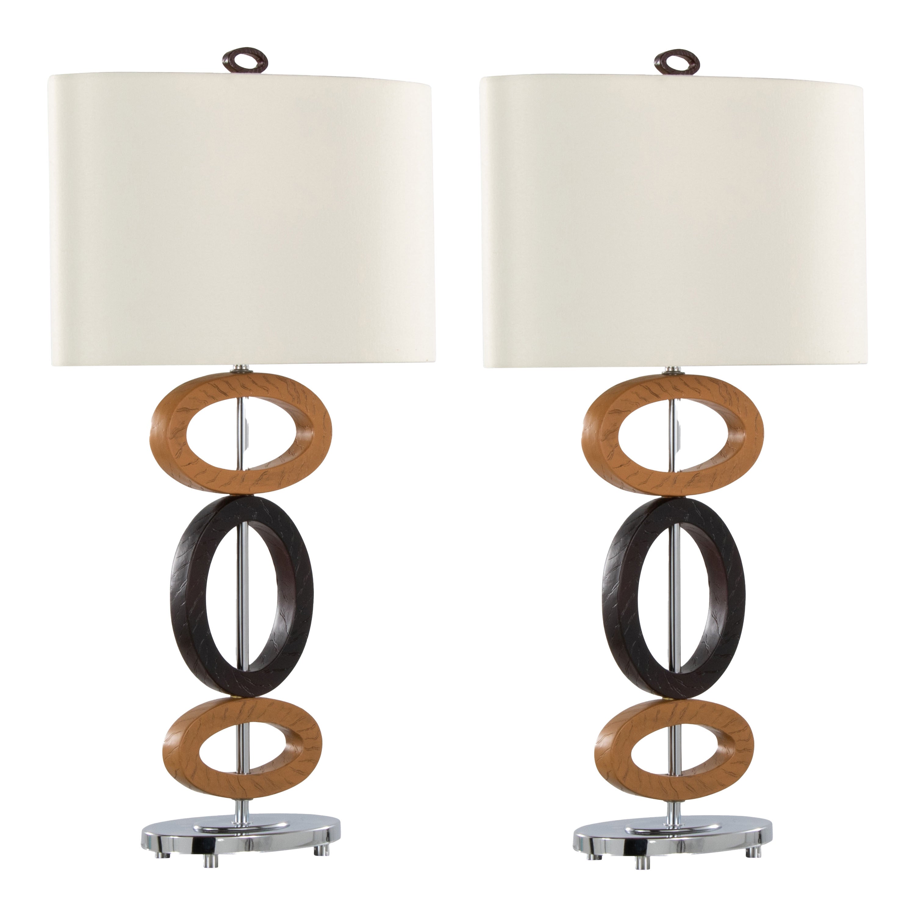 Hoops 29' Polyresin Table Lamp in Cedar Wood and Bronze Polyresin with Chrome Metal Accents and White Linen Shade from Grandview Gallery by LumiSource - Set of 2