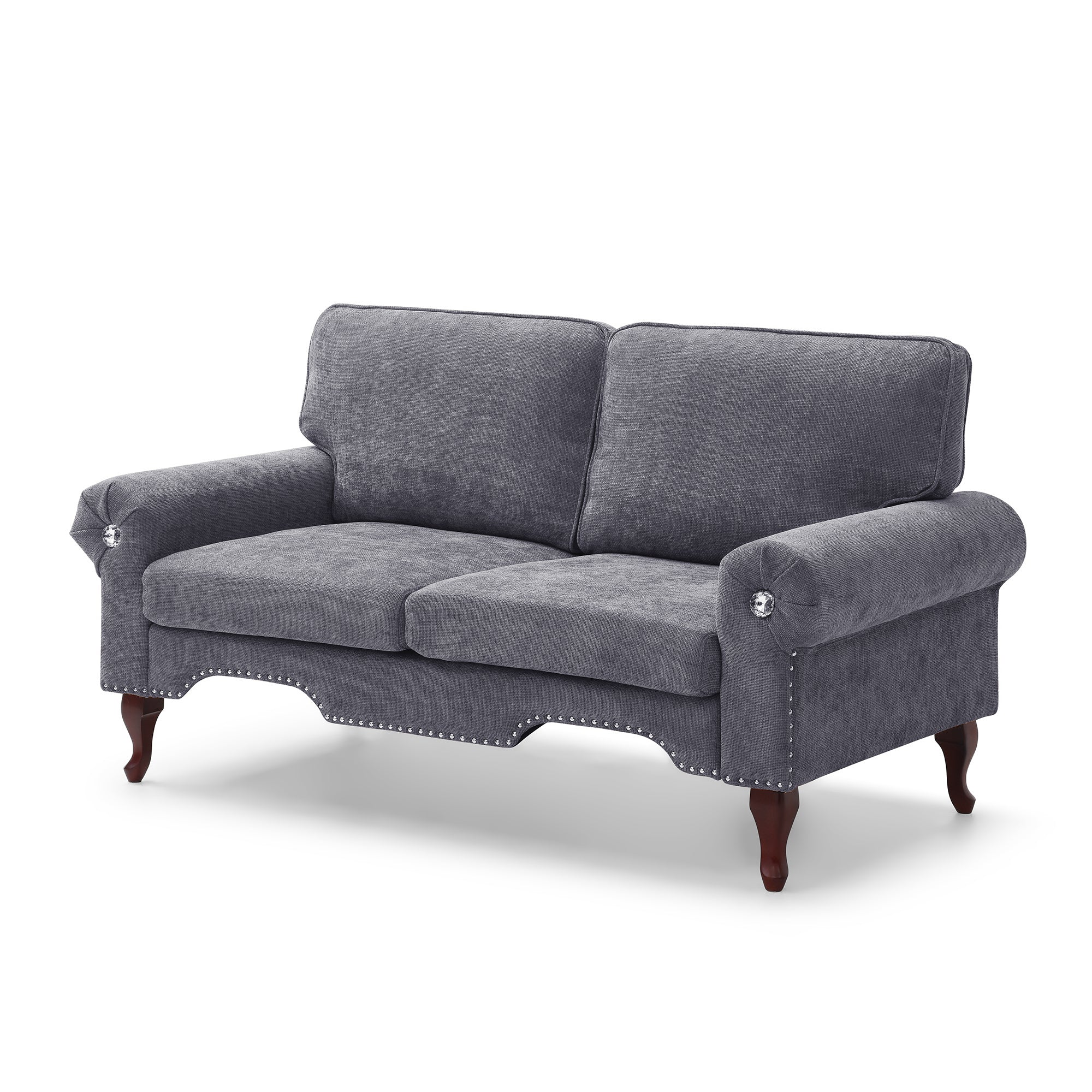 66-Inch Modern Velvet Loveseat Sofa with Wooden Legs & Crystal button and Copper Nail, Tufted Backrest, Perfect for Living Room, Bedroom, or Office (Grey)
