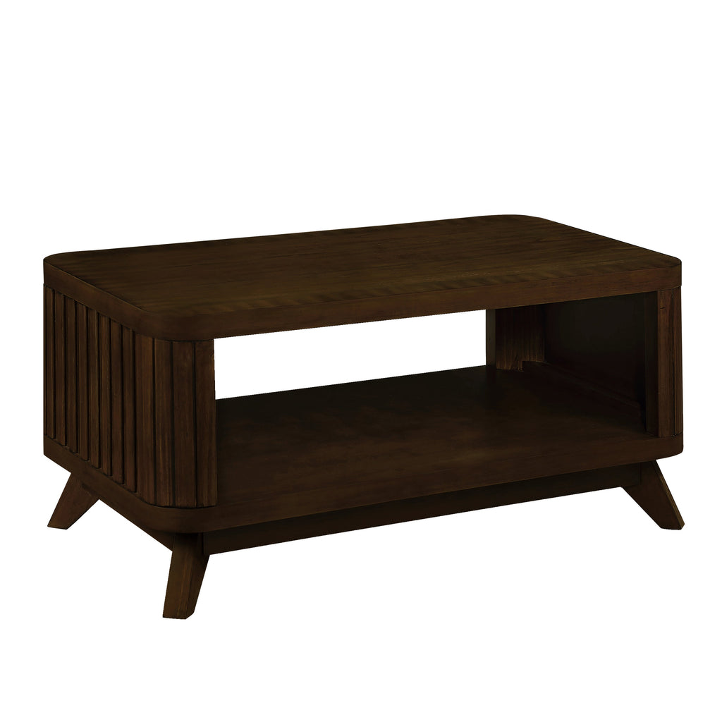 Rectangular Wood Coffee Table for Living Room, 41.5-Inch Coffee Table with Solid Wood Legs, Wood Center Table Tea Table with Open Storage Shelf. Easy Assembly,  Espresso