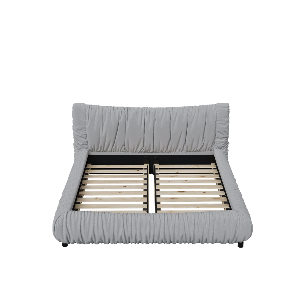 King Size Luxury Upholstered Platform Bed with Removable Cushion and Solid Wood Frame,suitable for Multiple heights of mattresses,LIGHT GREY
