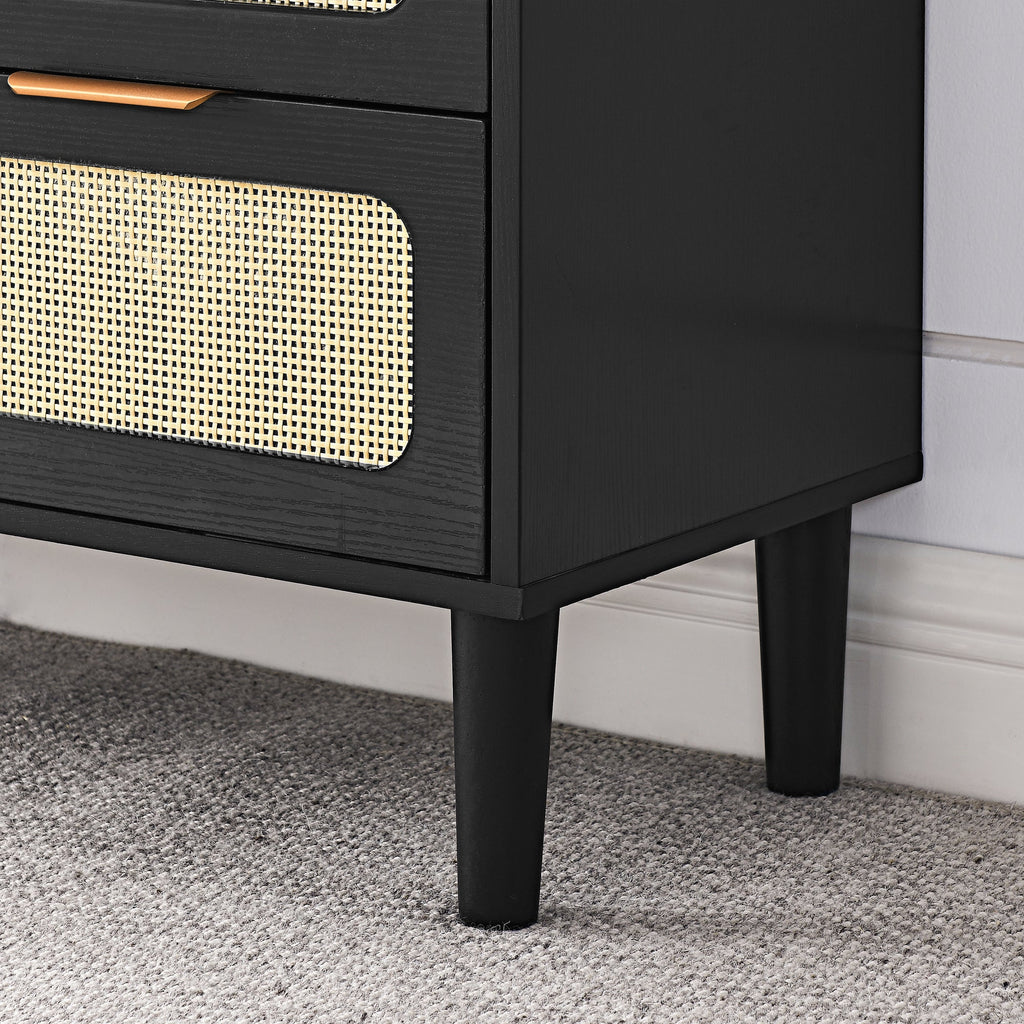 3 drawer dresser, modern rattan dresser cabinet with wide drawers and metal handles, farmhouse wooden storage chest of drawers for room, living room, hallway, entrance, office