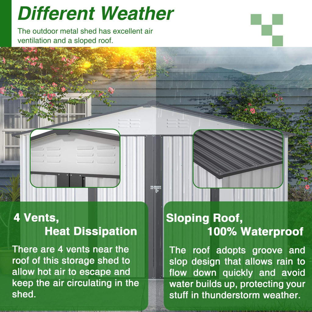 [08X10FT] Alora Heavy-Duty Outdoor All-Weather Metal Garden Tool Shed (SAK28501)