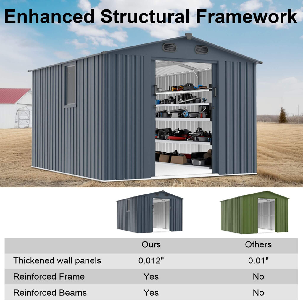 [08x10FT] Large Outdoor Metal Storage Tool Shed With Window And Lockable Doors (SAK32987)