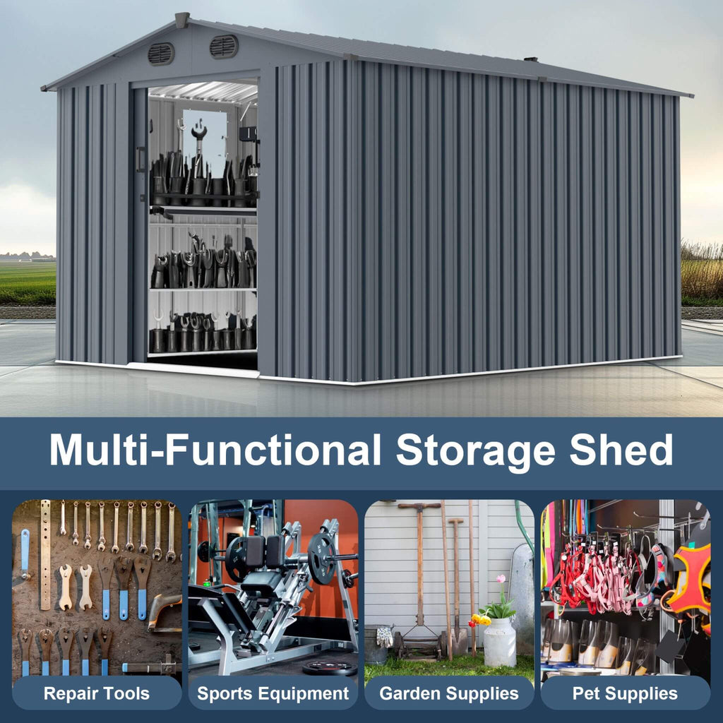 [08x10FT] Large Outdoor Metal Storage Tool Shed With Window And Lockable Doors (SAK32987)