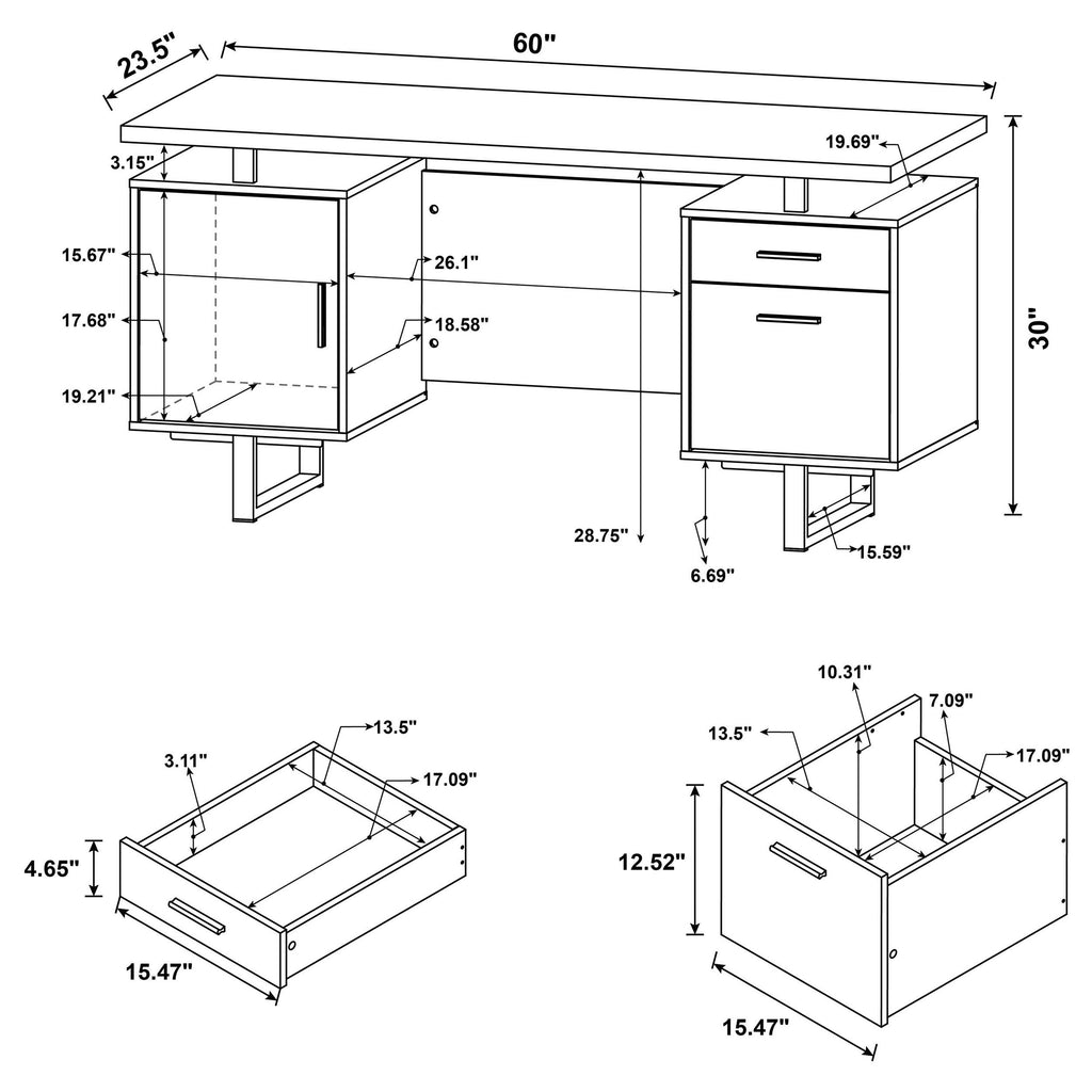 Jensen White High Gloss 2-Drawer Computer Desk