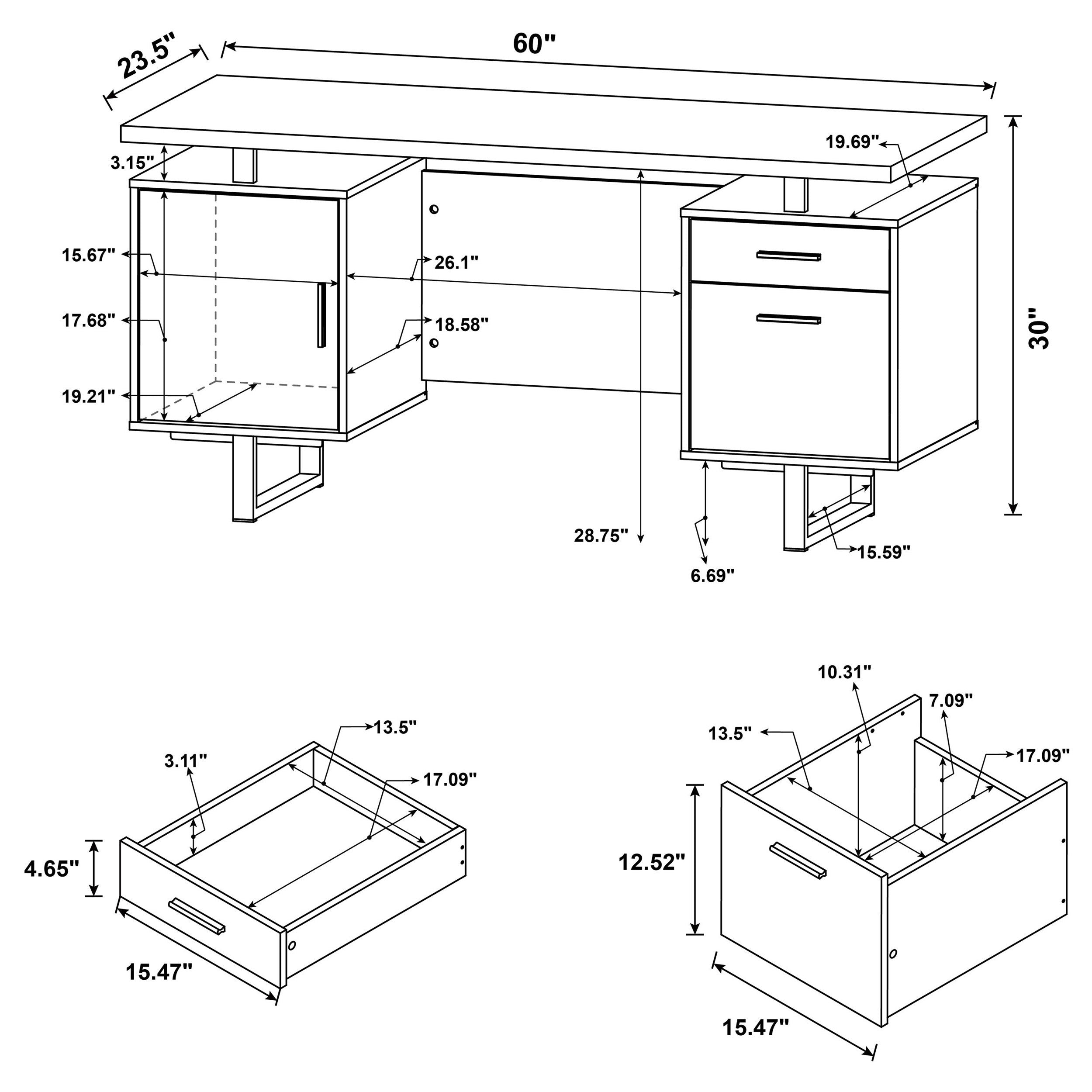 Jensen White High Gloss 2-Drawer Computer Desk