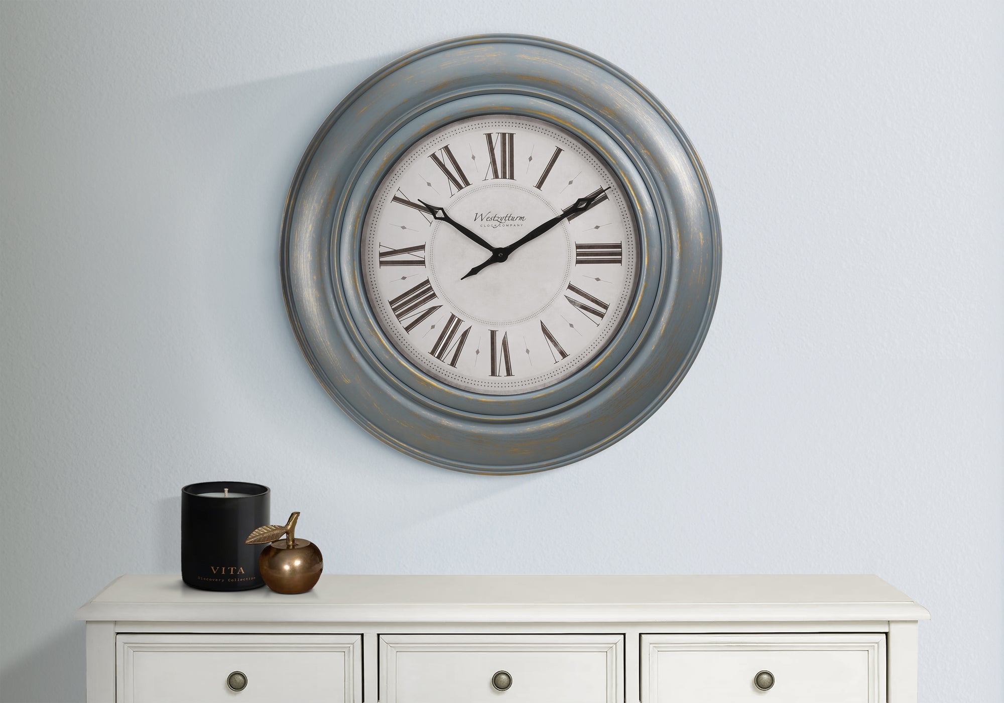 Clocks, 30' Round, Large Oversized, Wall Clock, Antique Blue, Transitional