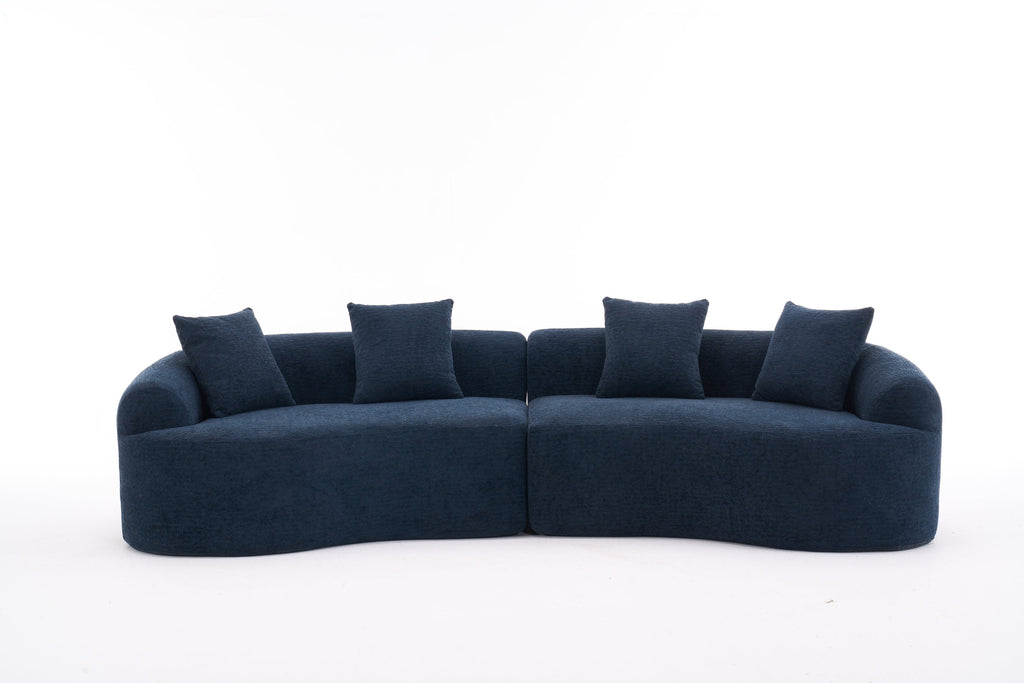 Compression Sponge Sofa Blue Curved Modular Sectional, 30D High-Density Chenille Sleeper Couch for Apartment, Living Room,110'L