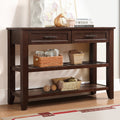 Console Sofa Table with 2 Storage Drawers and 2 Tiers Shelves, Mid-Century Style 42'' Solid Wood Buffet Sideboard for Living Room Furniture Kitchen Dining Room Entryway Hallway, Espresso