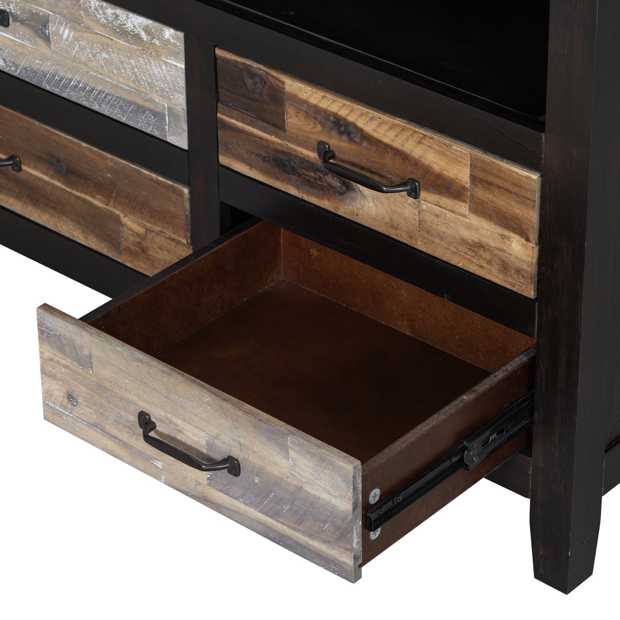 U-Can Retro Distressed Wooden TV Stand for TVs up to 65 Inches, Entertainment Center Media Console with 6 Drawers and 3 Shelves for Living room, Black