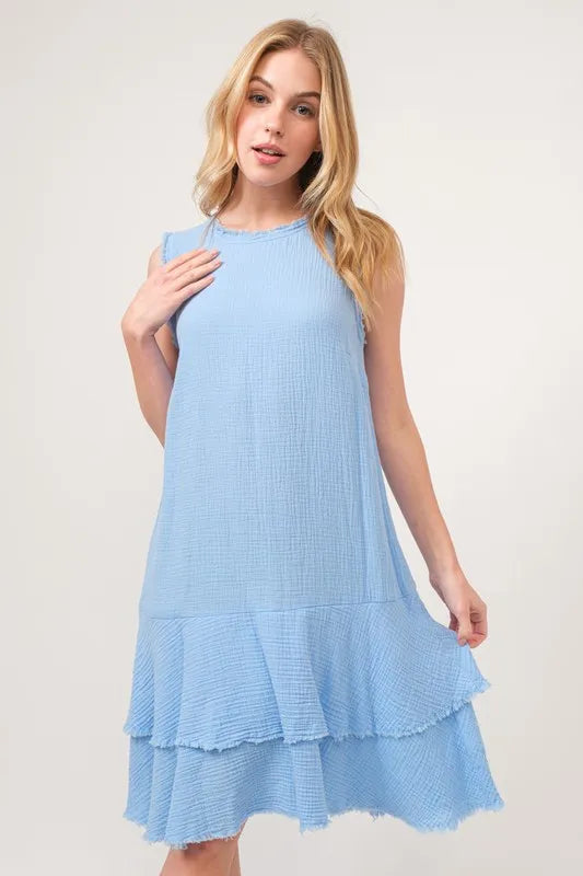 And The Why Washed Fringe Detail Tiered Dress