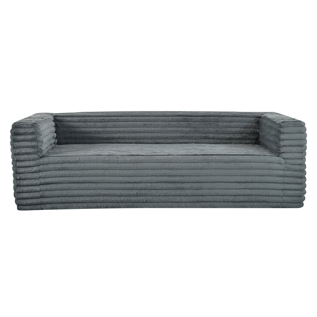 89" Modern Corduroy Couch, 3 Seats Plush Sofa with Squared Arm,Luxury Comfy Seat Super Soft Couches for Living Room,Small Space,Office,Apartment,No Assembly Required