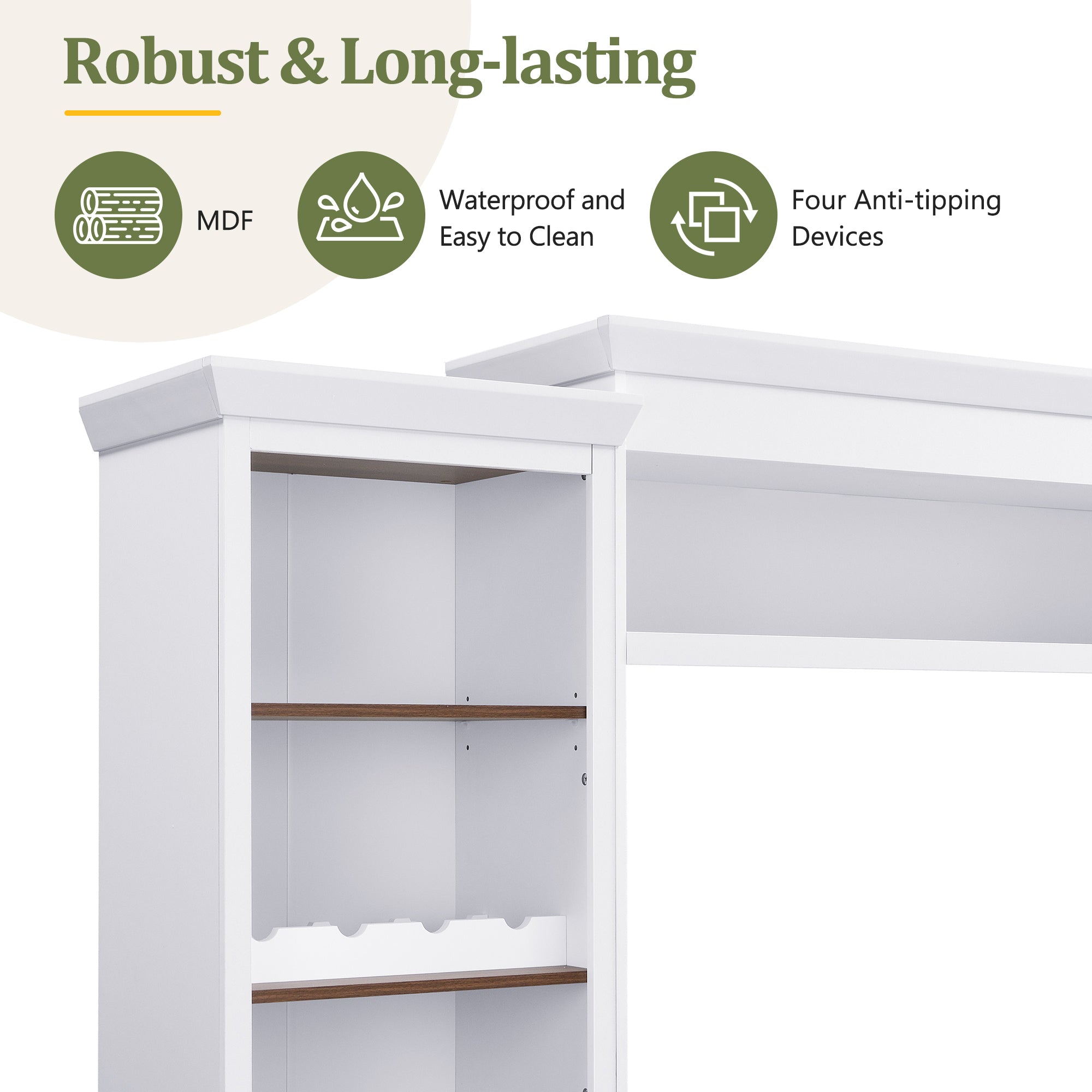 ON-TREND Farmhouse 4-Piece Entertainment Wall Unit Set with Bookshelf for TVs Up to 70', Walnut TV Stand with Adjustable Shelves, Mid-Century Large Media Console with Wine Rack for Living Room, White