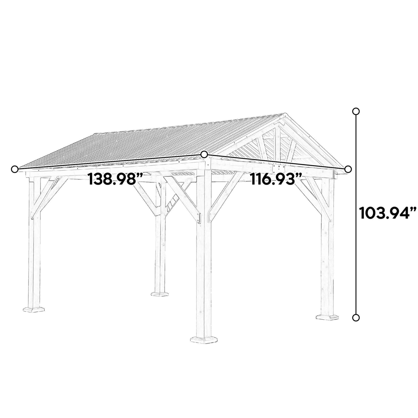 [09X11] Heavy Duty All-Weather Hard Top Wooden Carport Gazebo With Galvanized Steel Roof (SAK39187)