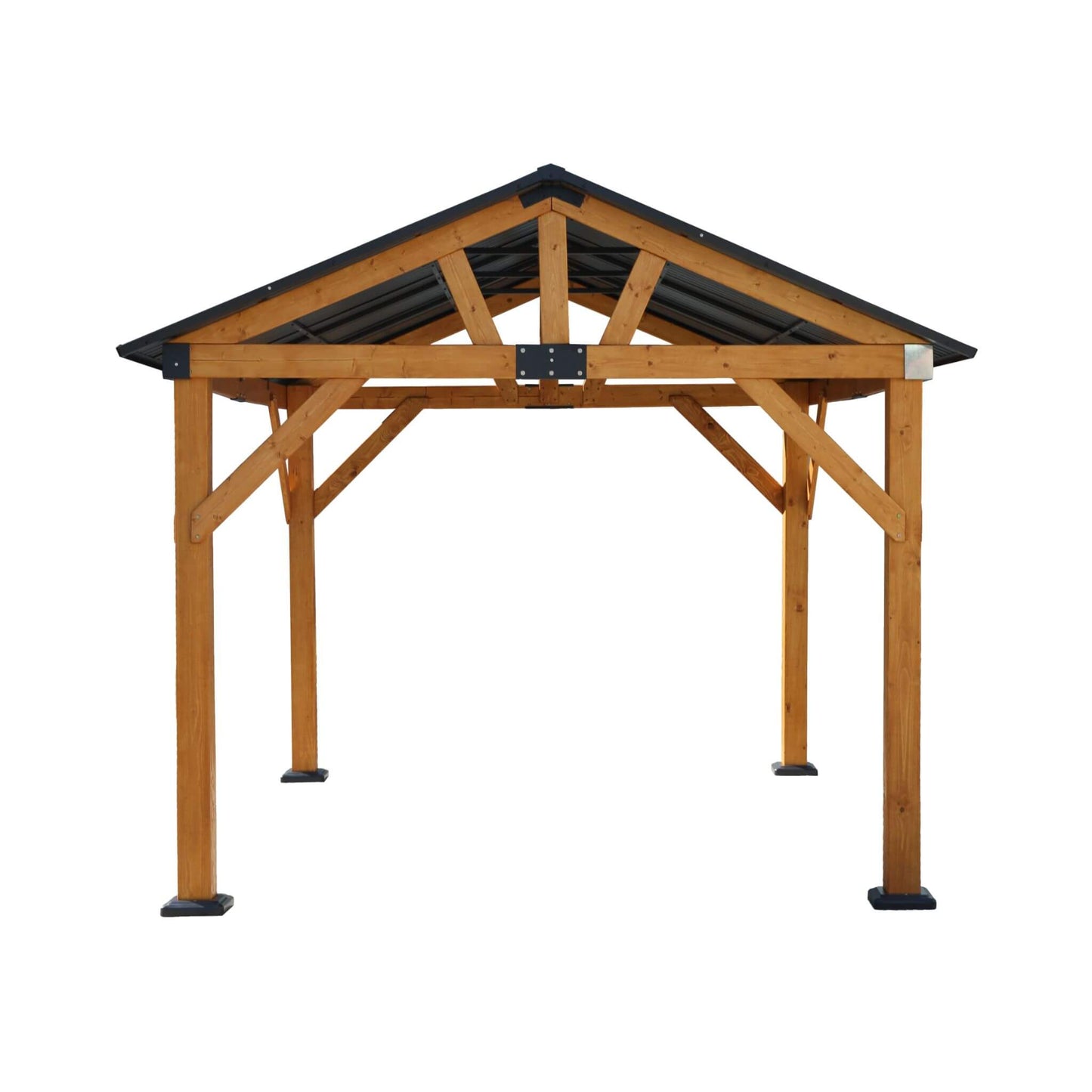 [09X11] Heavy Duty All-Weather Hard Top Wooden Carport Gazebo With Galvanized Steel Roof (SAK39187)