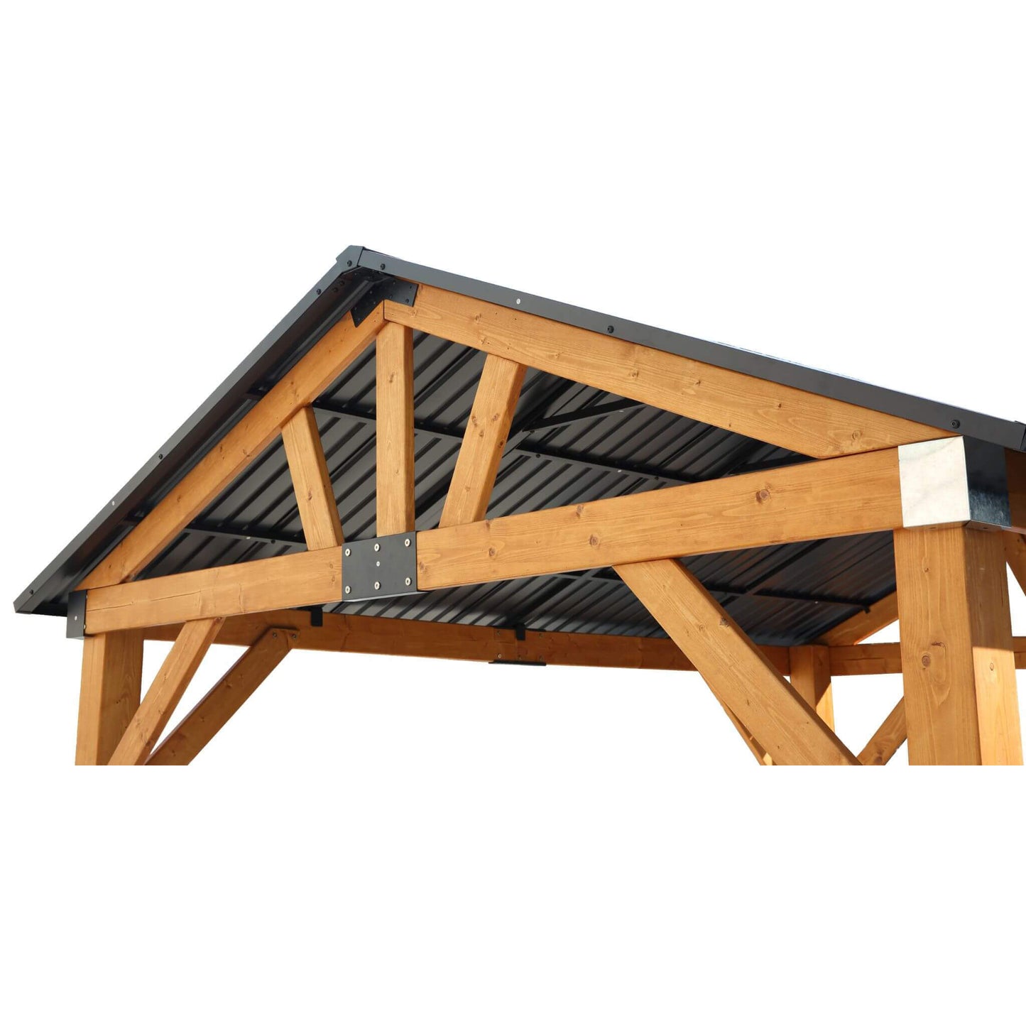 [09X11] Heavy Duty All-Weather Hard Top Wooden Carport Gazebo With Galvanized Steel Roof (SAK39187)