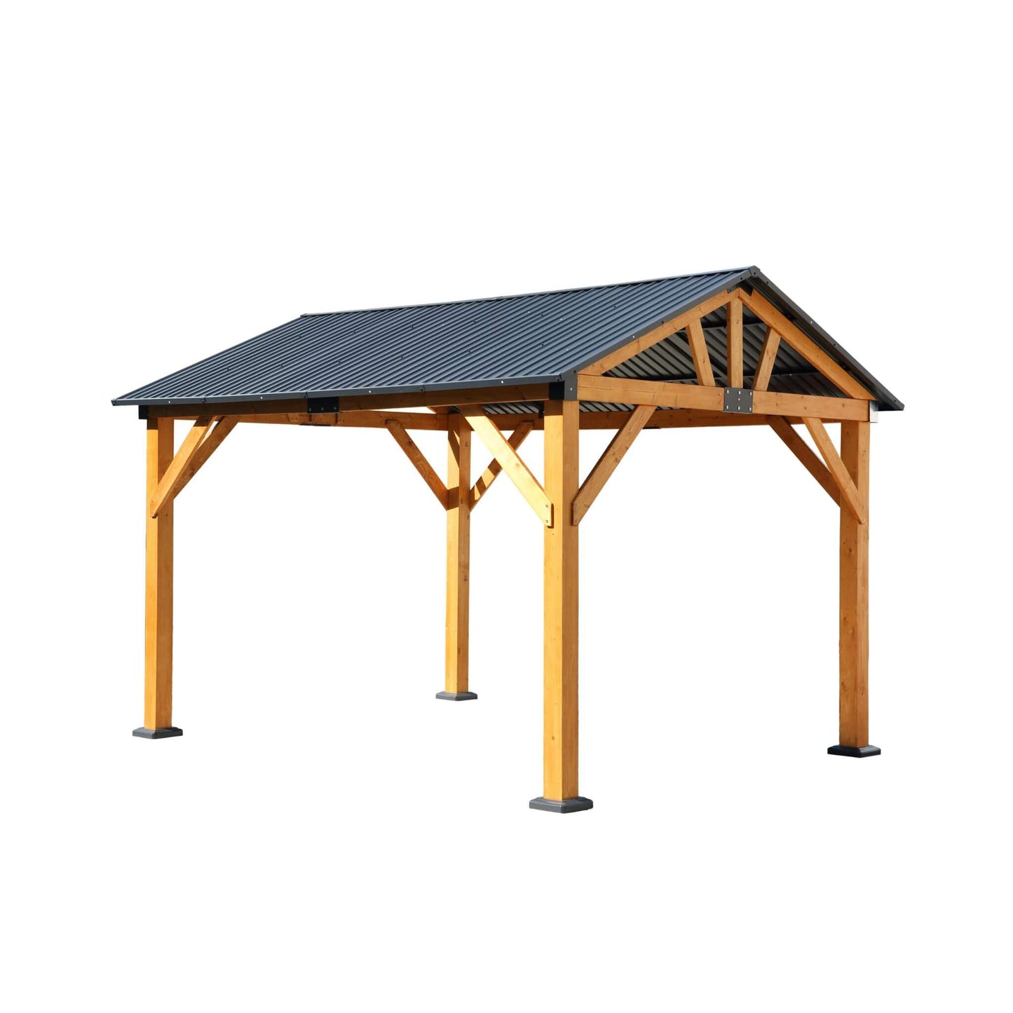 [09X11] Heavy Duty All-Weather Hard Top Wooden Carport Gazebo With Galvanized Steel Roof (SAK39187)