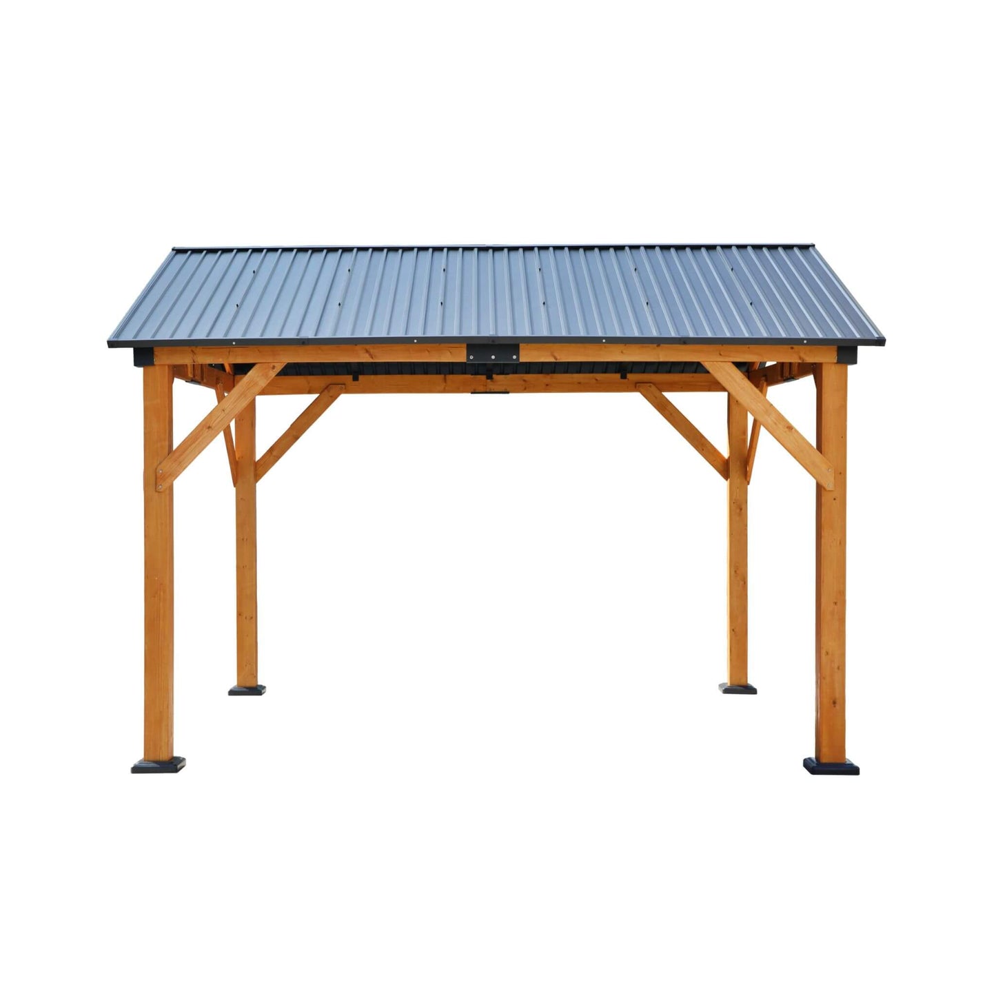 [09X11] Heavy Duty All-Weather Hard Top Wooden Carport Gazebo With Galvanized Steel Roof (SAK39187)