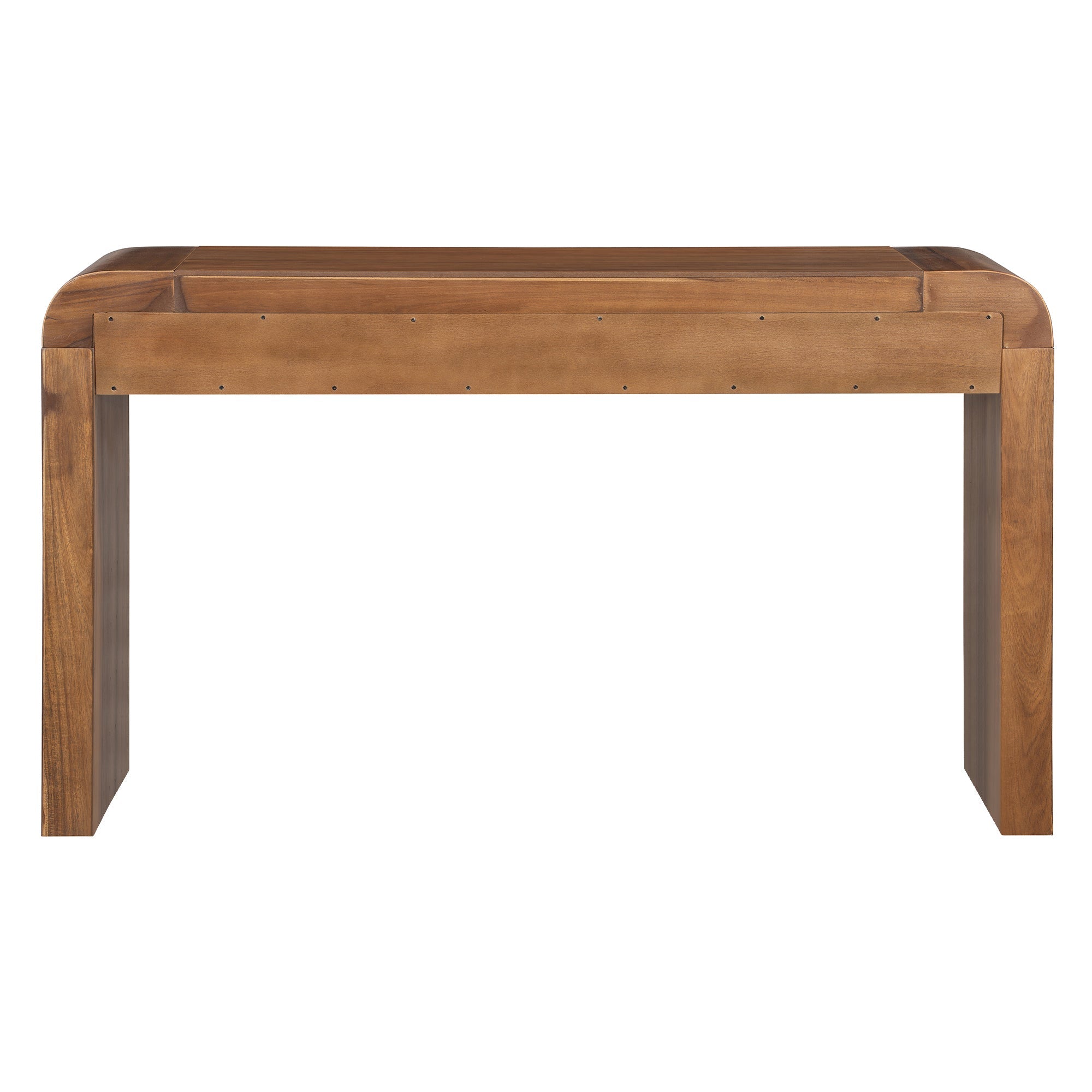 TREXM Rustic Console Table with Fluted Drawer Front, Entryway Table with Curved Corners & Thick Legs, Sturdy Sofa Table for Hallway & Living Room (Brown)