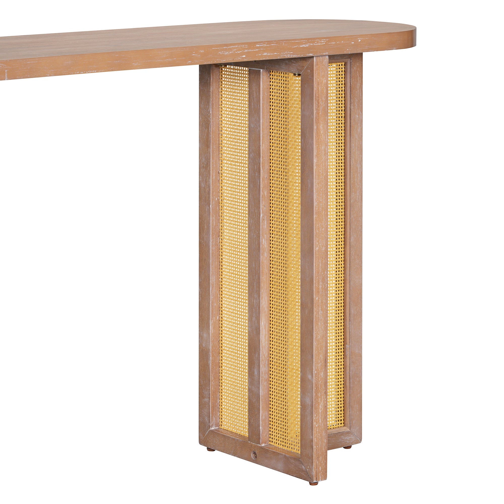 TREXM Farmhouse Rattan Console Table Entryway Table, Narrow Console Table with Storage, Hallway Table for Living Room, Entrance (Natural Wood Wash)