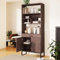 75.9"Modern Open Bookshelf with Doors, Bookcase with Storage drawer and LED Strip Lights,Free Standing Display Rack,Wooden Tall Bookshelf for Living Room and Office, Walnut