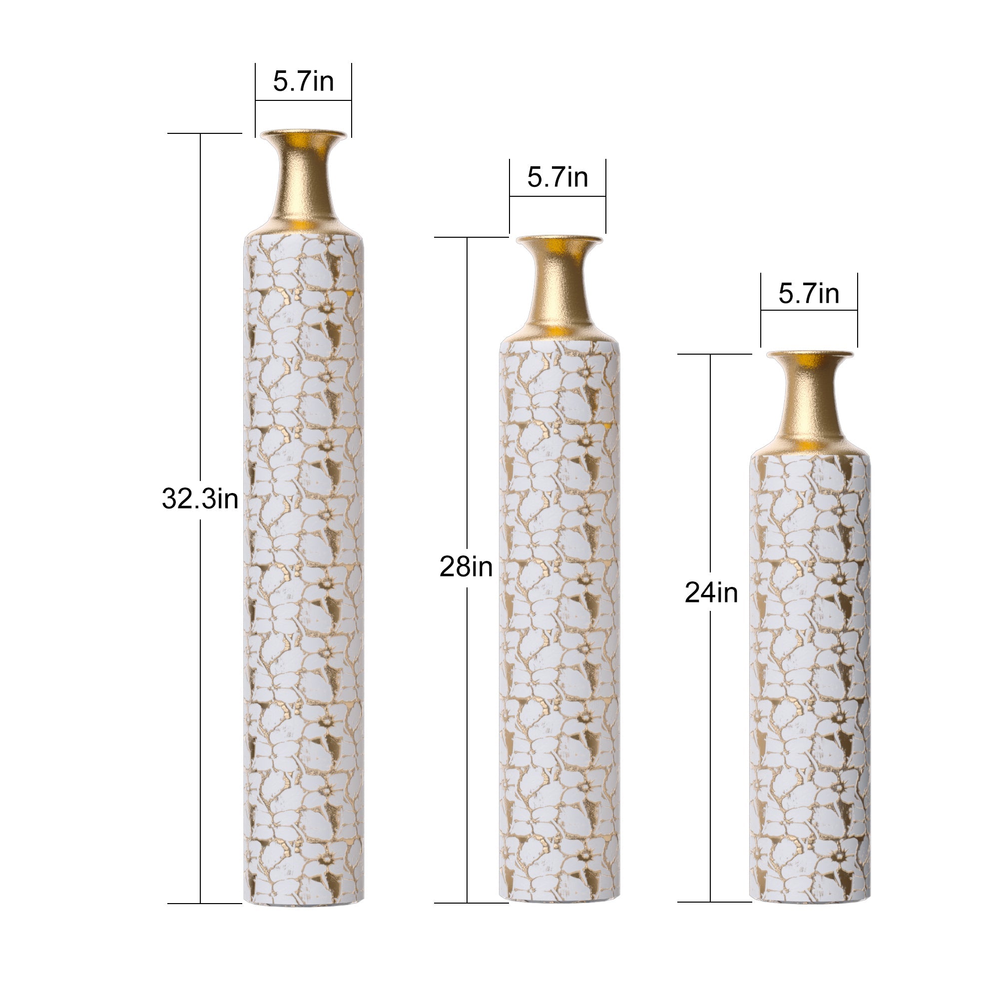 Floor Vases Gold Large Vases - 32/28/24-Inch Decorative High Vases Set of 3 for Home Décor Vintage Large Vases Representing Twigs, Twigs Dried Flowers Living Room Antique Worn Vases