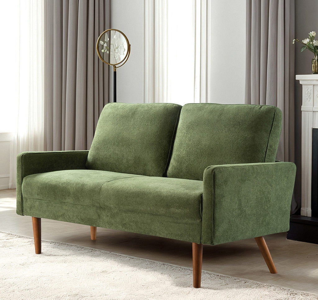 Velvet Loveseat Sofa, European Style with Sleek Design, Modern & Vintage Flair, Upholstered 2 Seater Couch, Chic Living Room Furniture Seating for Home, Apartment or Office, Green