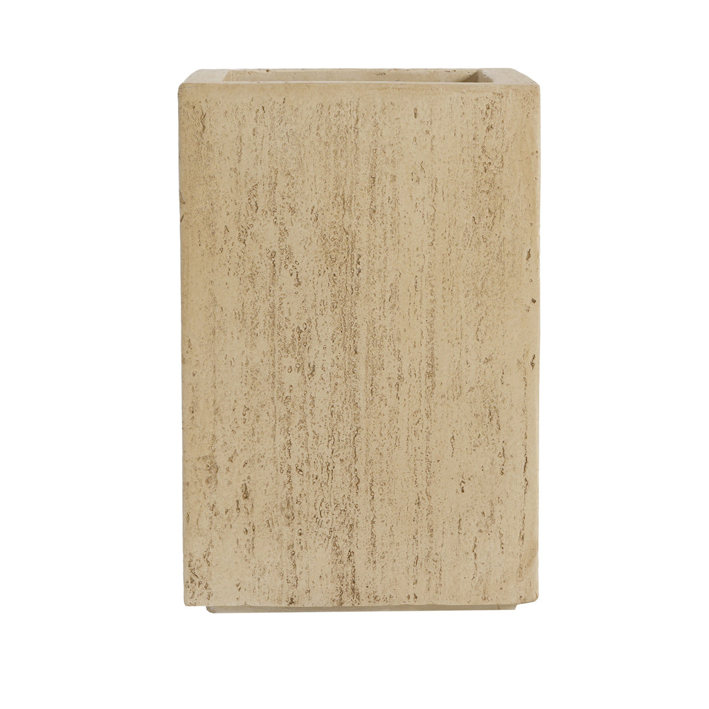 Handmade Travertine Planter Box, Antique Brown, Magnesium Oxide, 19.75'H