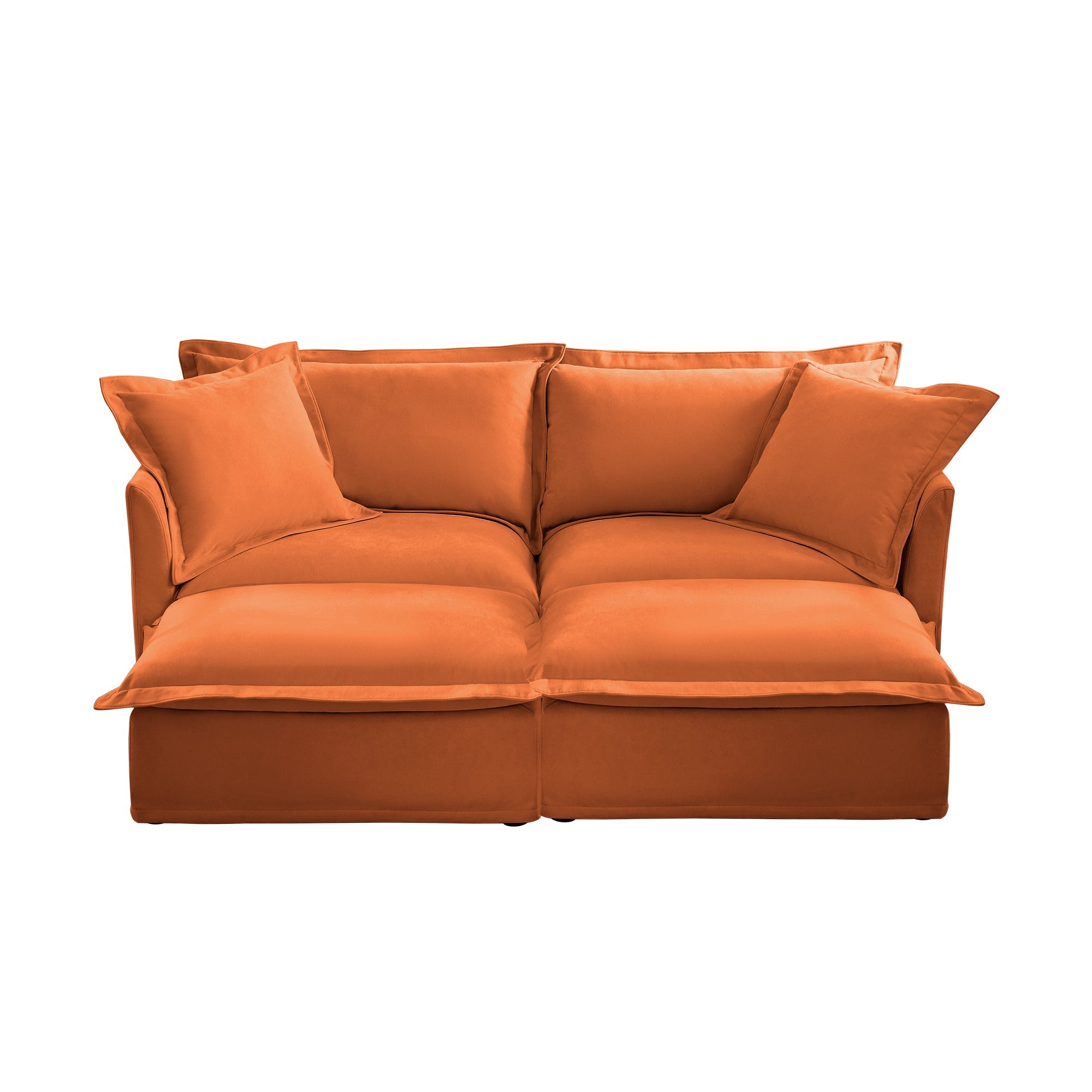 Slipcovered Sofa 2 Seater Sofa    With 2 Ottomans, 2 Seater Sleeper Sofa Bed Home Theater Oversized Sofa For Living Room, Chenille, orange