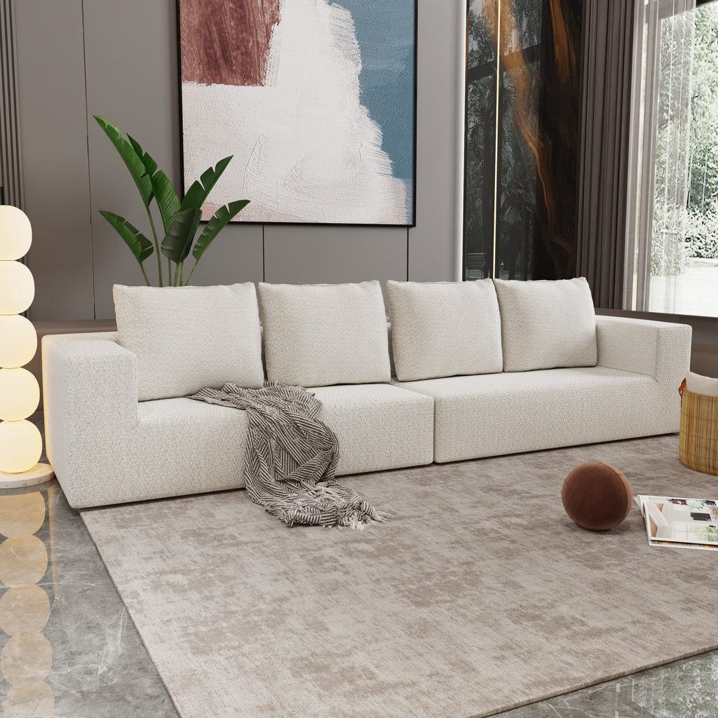 Four seater combination sofa, sofa bed, made of high-density sponge and soft linen fabric, with multiple combination methods (beige)