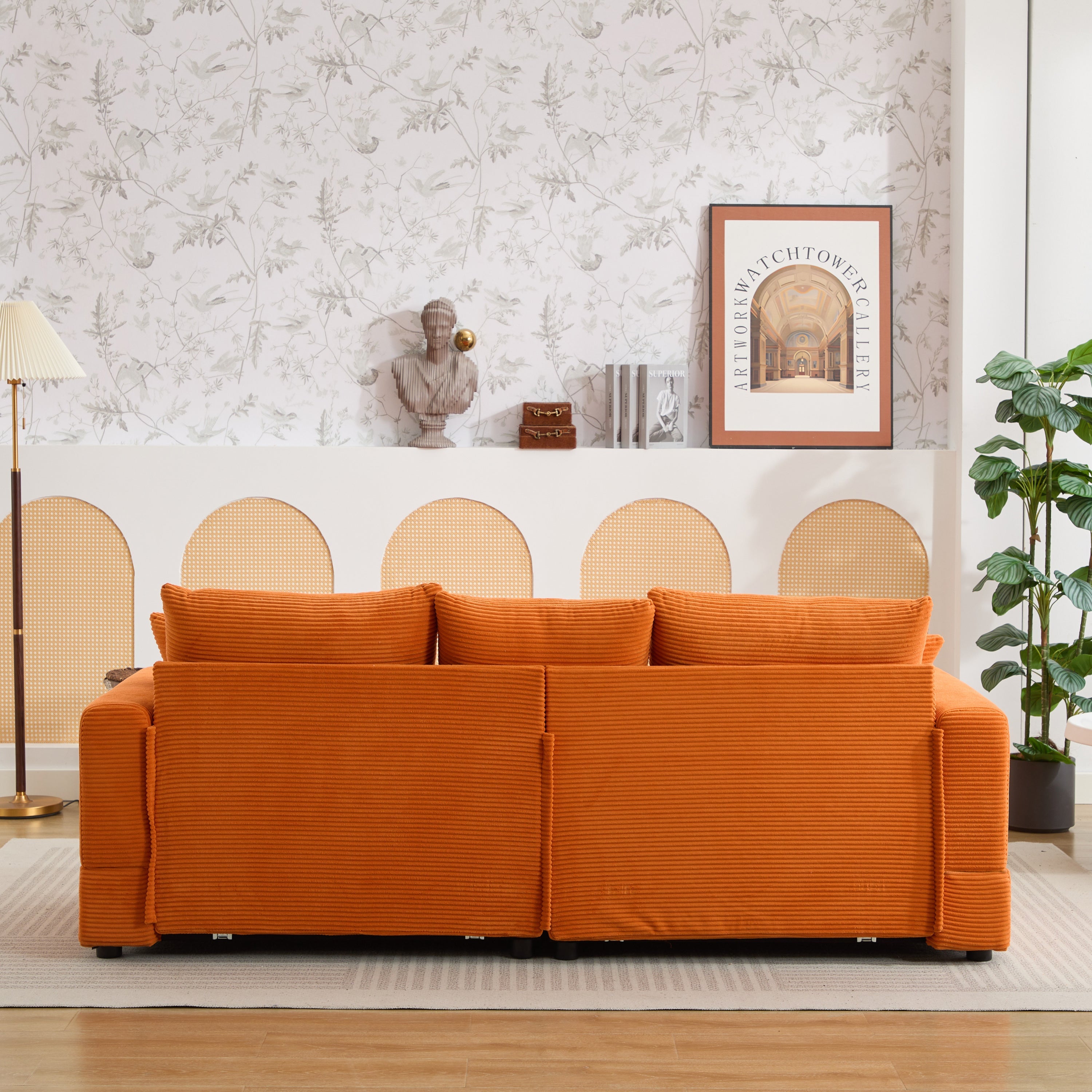 Modern Sectional Couch , 2 Pieces Corduroy Couch Cushion Covers , Soft Stretch Sofa Slipcovers with 2pcs Pillows