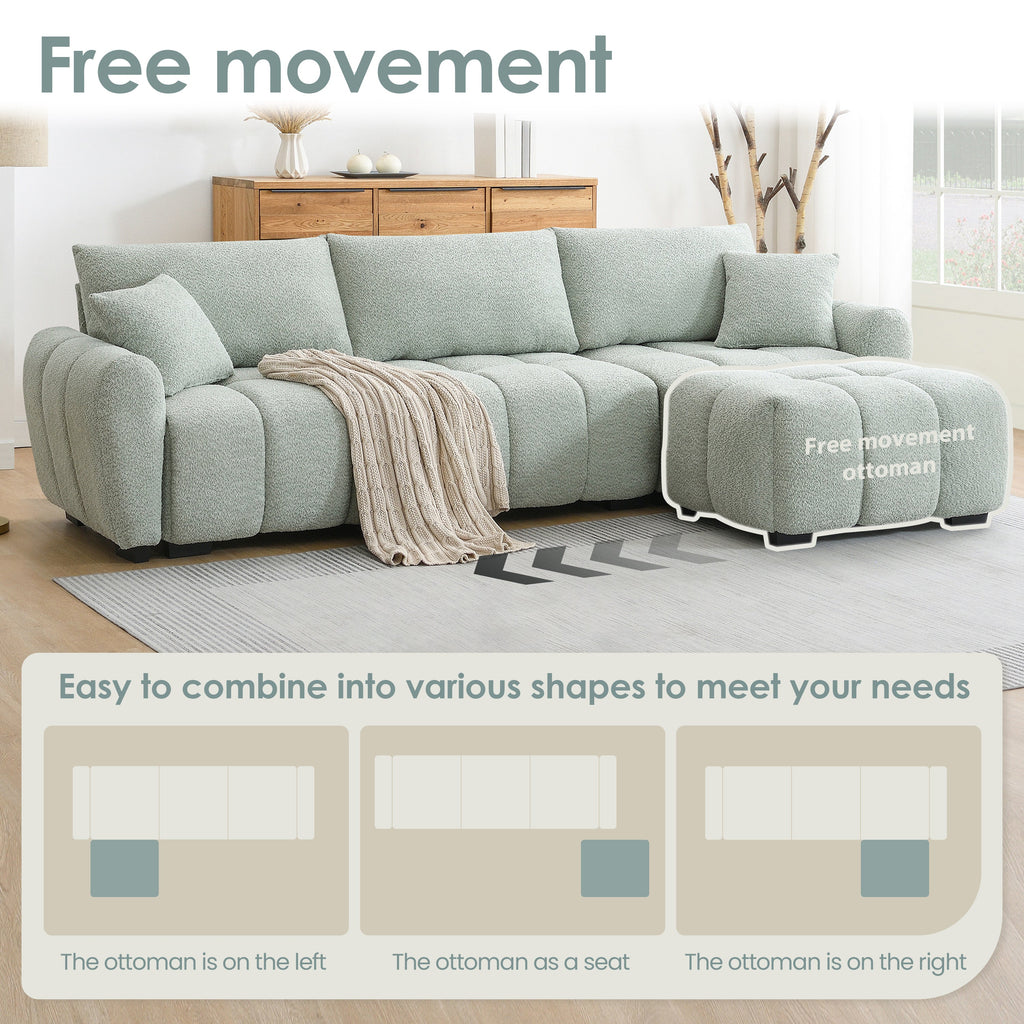 110' Modular Sectional Sofa, L Shape with Extra-large Seat, Pull-line Design, Movable Ottoman, High Density Foam, Free Combination, Sturdy Metal&Wood Frame, Boucle Fabric, 3 Colors