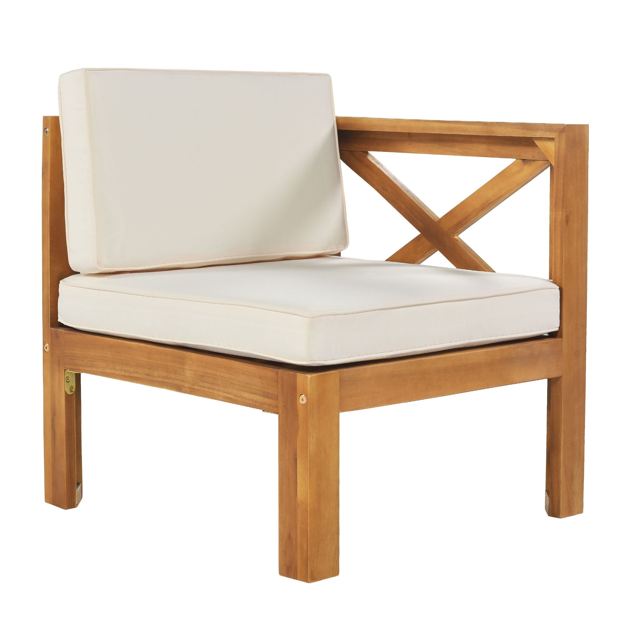 TOPMAX Outdoor Backyard Patio Wood 5-Piece Sectional Sofa Seating Group Set with Cushions, Natural Finish+ Beige Cushions