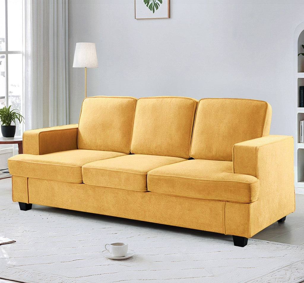 Modern Velvet Sofa, Comfortable 3 Seater Couch with Deep Seating and High-Density Foam, Loose Back Cushions, Wide Arms, Living Room Furniture for Home, Apartment, Office, Mustard yellow